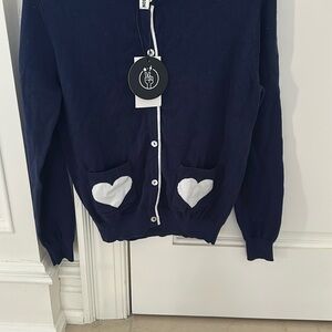 Blue and White Heart Knit Sweater
